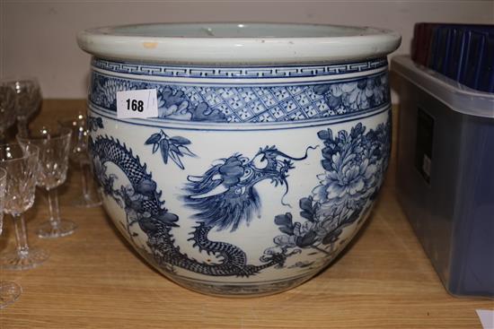 A Chinese blue and white jardiniere, diameter 37cms (star cracked)